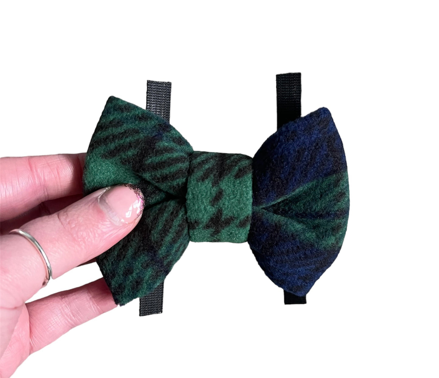 Green/blue checked fleece bows, dog bows