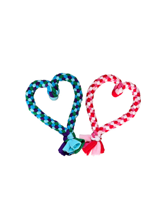 4 colour Heart shaped hand made tug toy create your own dog toy