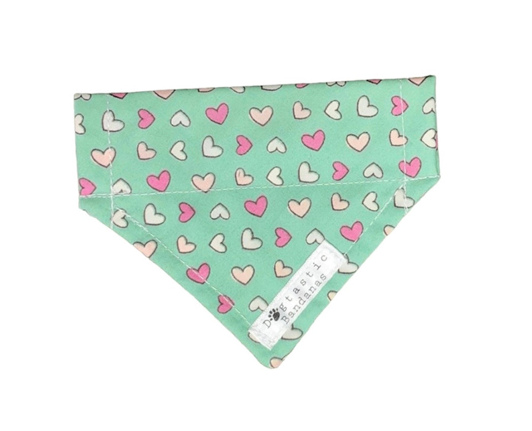 Mint hearts dog/pet bandana