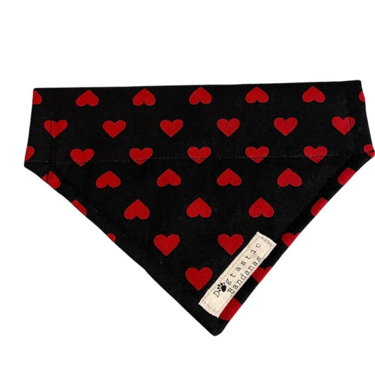 Black and red heart dog/pet bandana