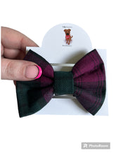 Load image into Gallery viewer, Purple checked bows, dog bows
