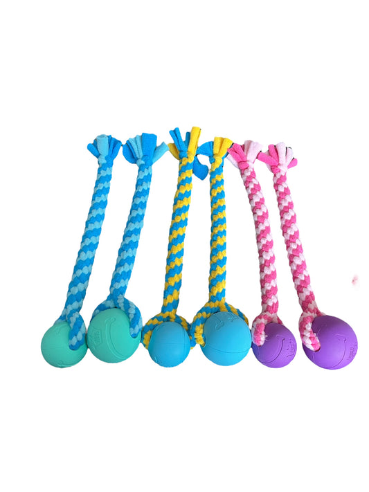 Ball tug toy, 3 colours and 2 sizes of balls