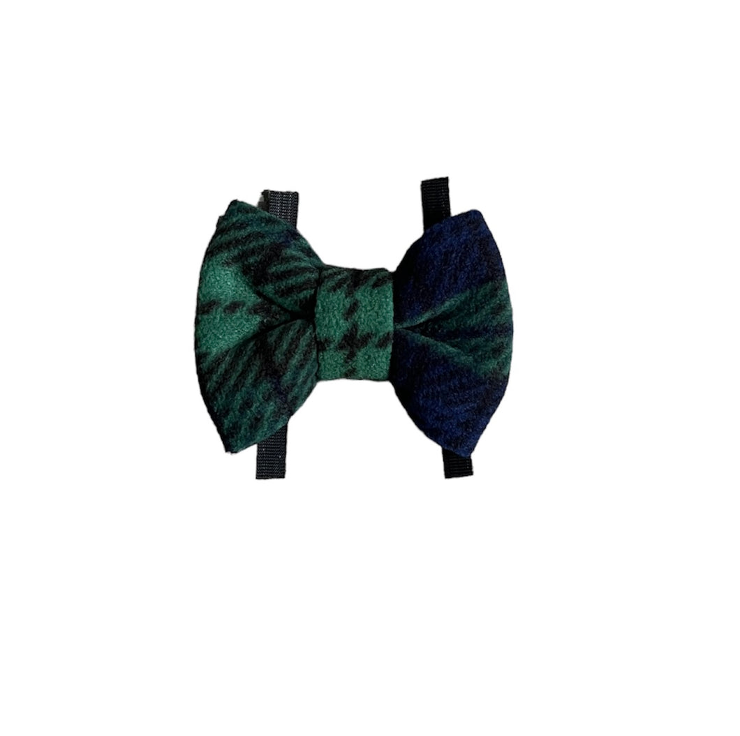Green/blue checked fleece bows, dog bows
