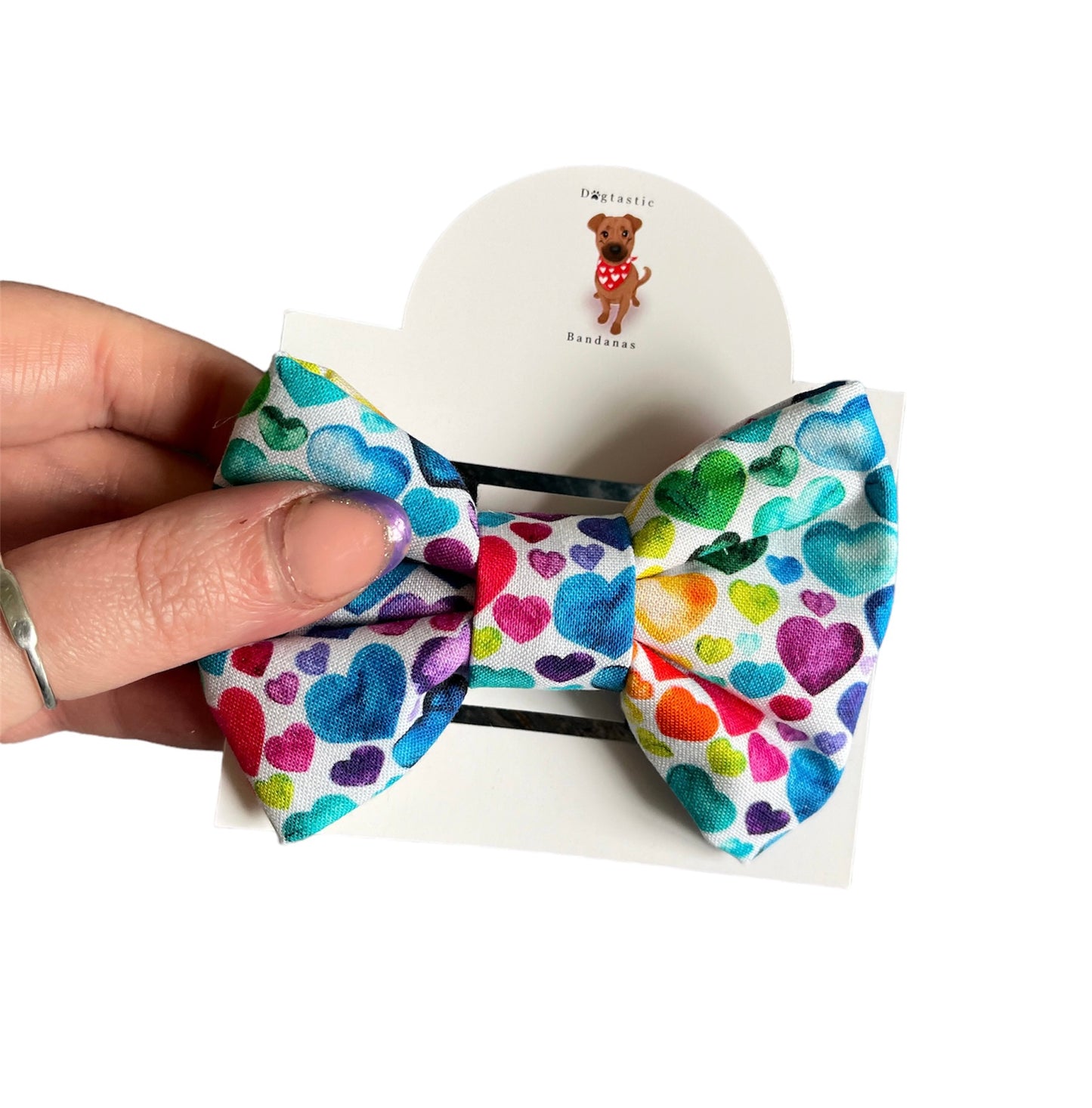 Rainbow hearts bows, dog bows