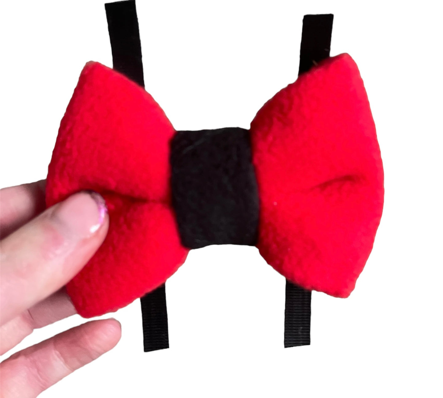 Red mixed fleece bows, dog bows