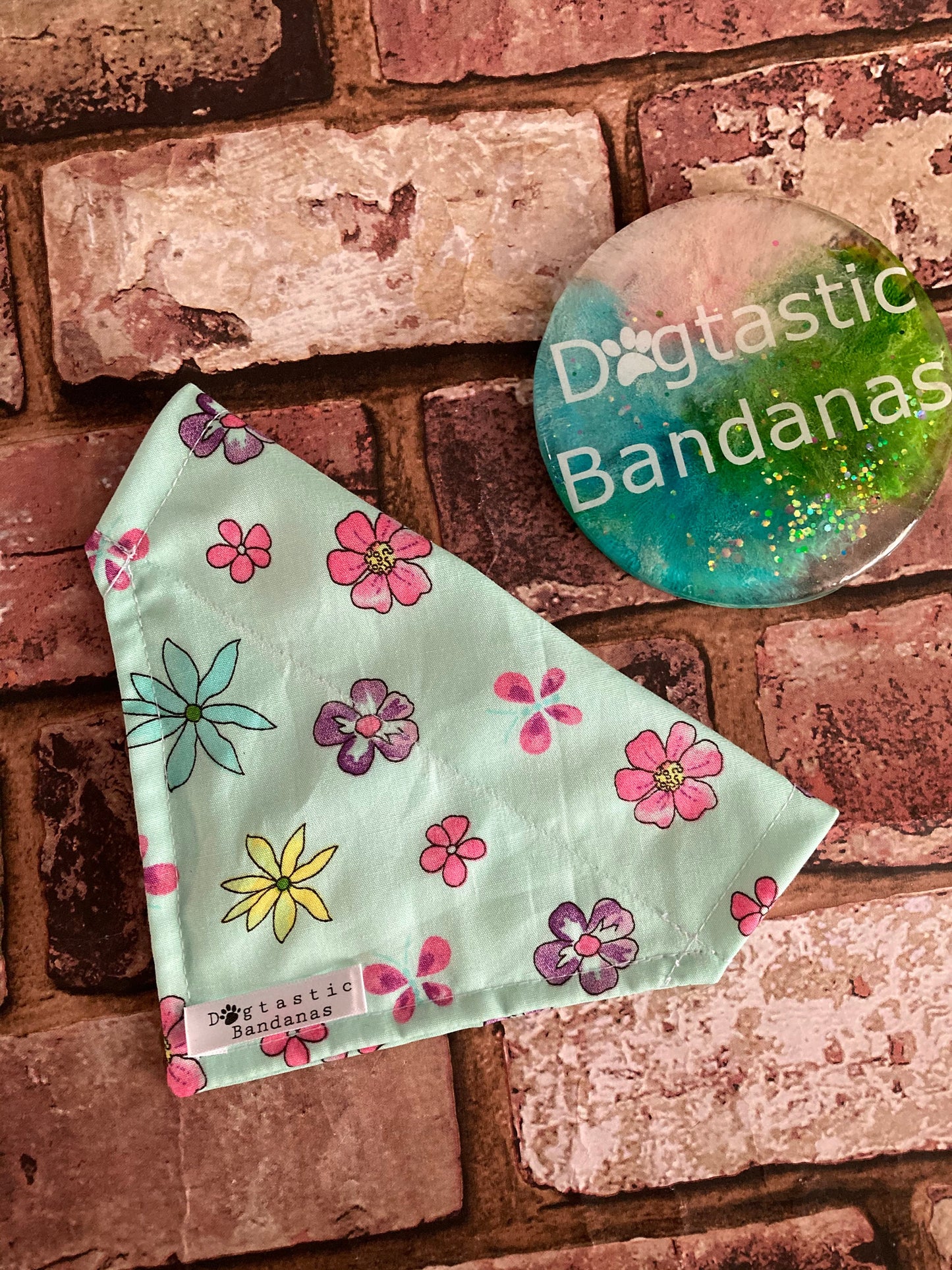 Turquoise flower dog/pet bandana