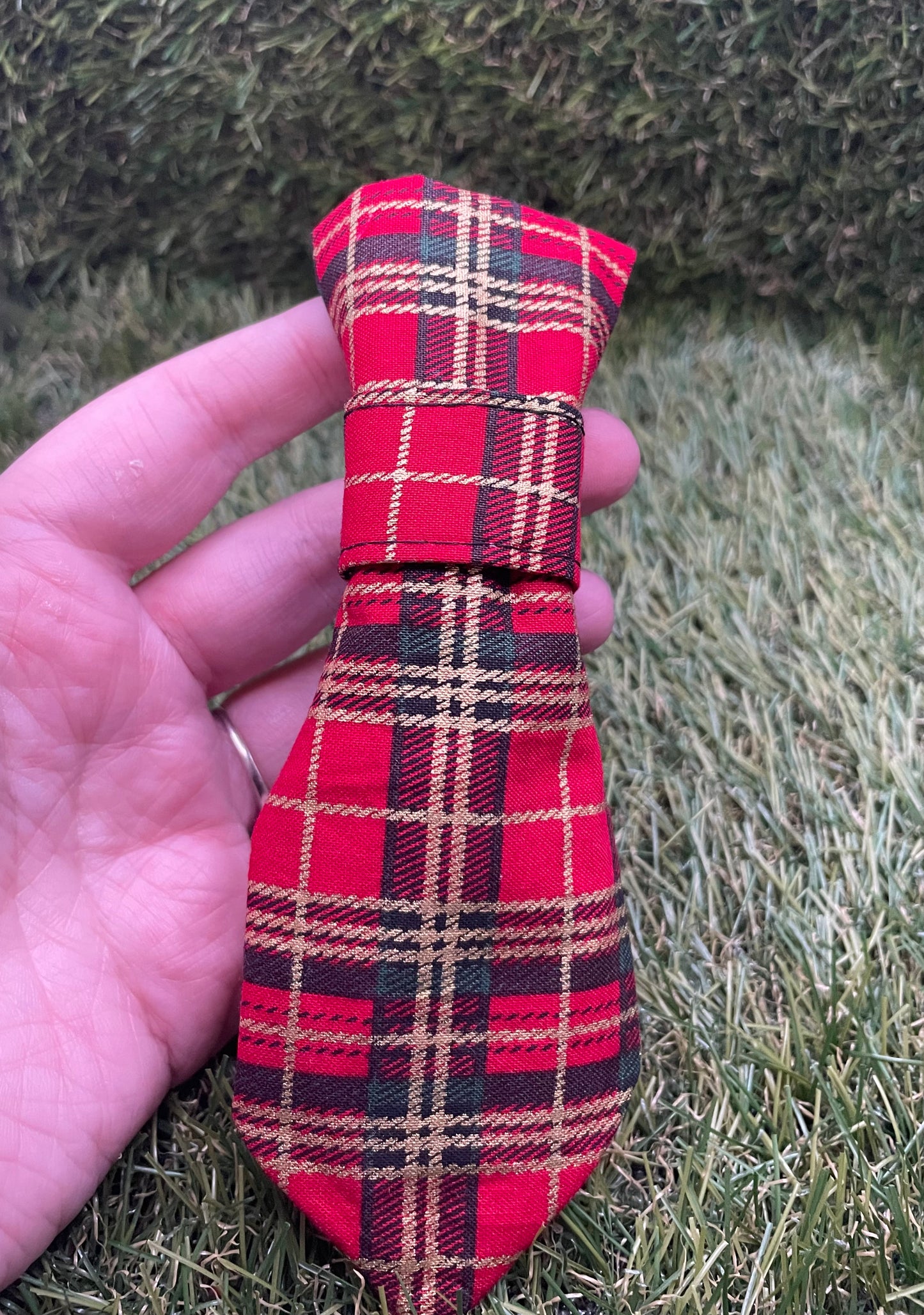 Red tartan tie for on the collar